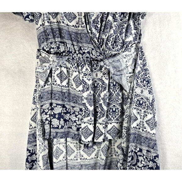 Romper Dress Midi Bule White Floral Geometric L by Hype Skort Vaca Beach Boho - Picture 15 of 15